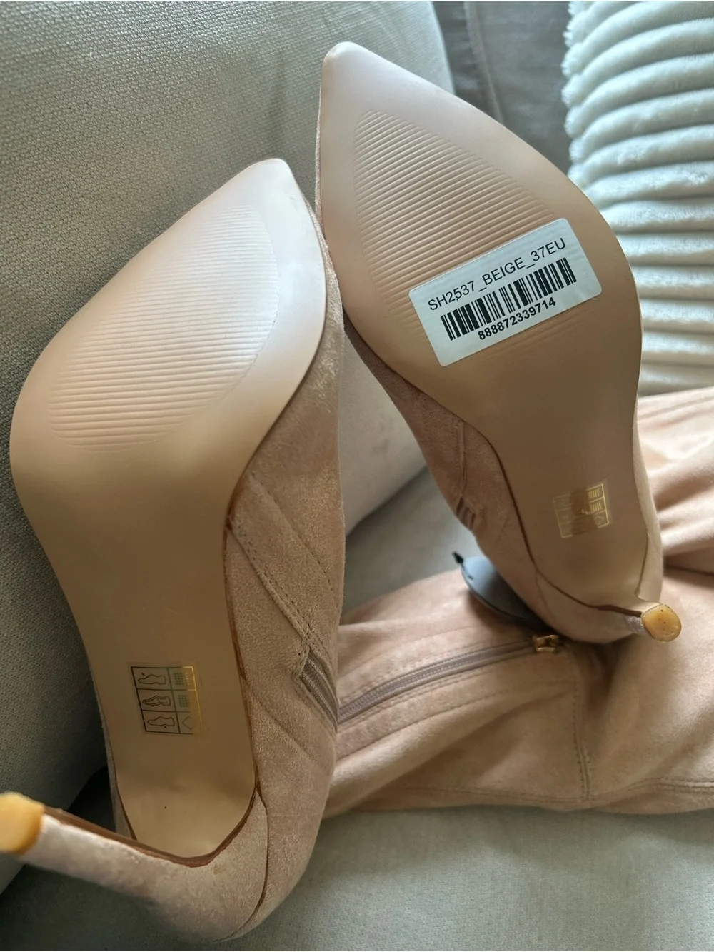 Stiletto Over-the-Knee Boots in Blush Beige  Suede